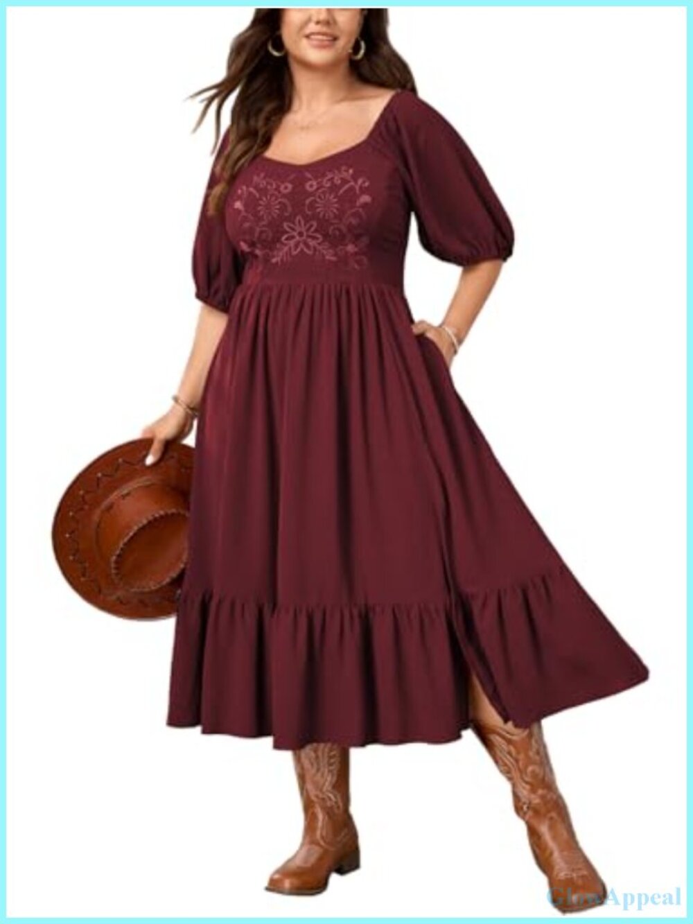 Plus Size Midi Dress Short Sleeve Ruffle Boho Western